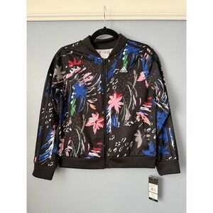 Adidas‎ NWT Floral Print Tricot Track Jacket Girls Lightweight Black Sz XL  (16)